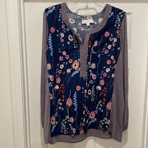 Boho Navy Blue & Gray Floral Tunic
